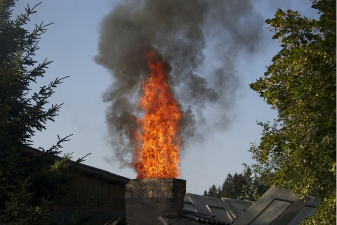 A chimney fire due to an unclean chimney